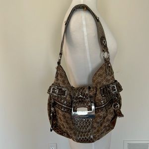 🩵Vintage Y2K GUESS Hobo Bag with Faux Leather Straps | G Logo Clasp Rhinestones